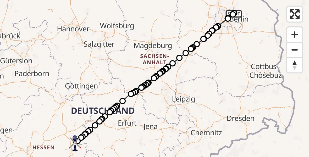 Flugroute Polizeihubschrauber Ahrensfelde Hubschrauberlandeplatz - Hünfeld, 23 Mai 2026, 08:09