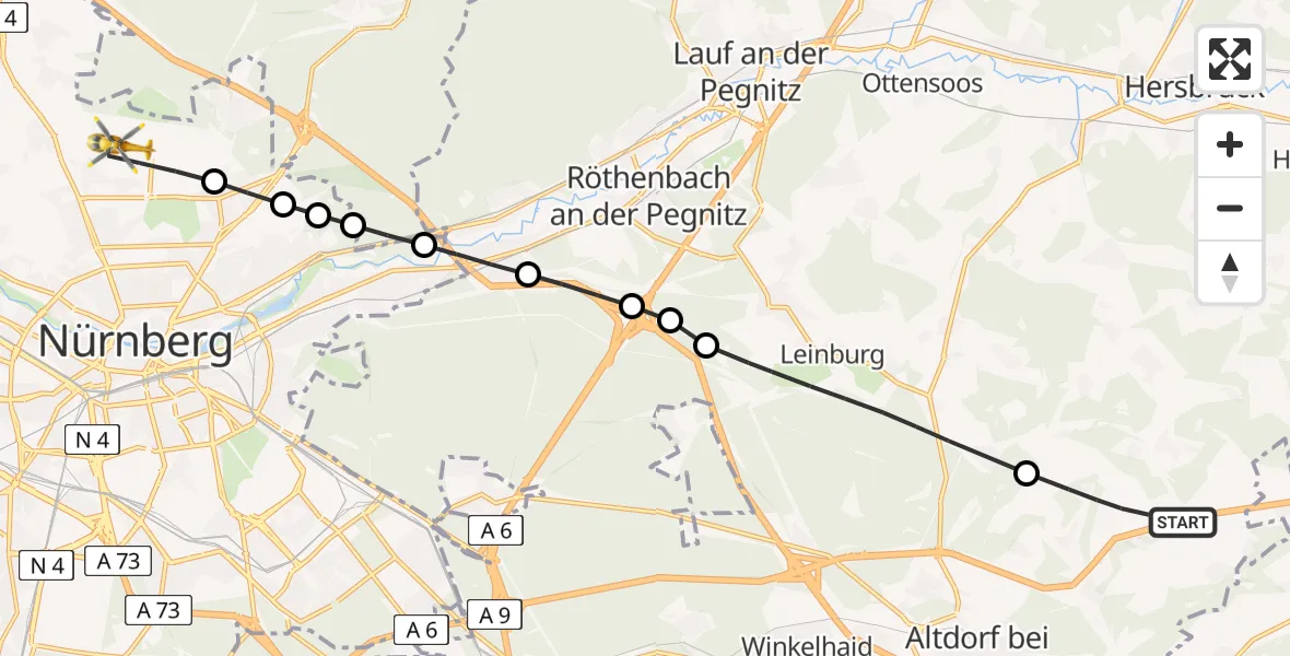 Flugroute Ambulanzhubschrauber Altdorf b.Nürnberg - Flughafen Nuremberg, 23 Mai 2026, 08:14