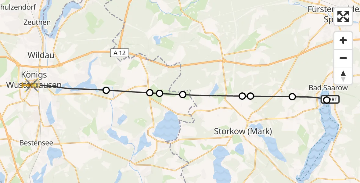 Flugroute Rettungshubschrauber Bad Saarow Hospital - Königs Wusterhausen, 23 Mai 2026, 08:19