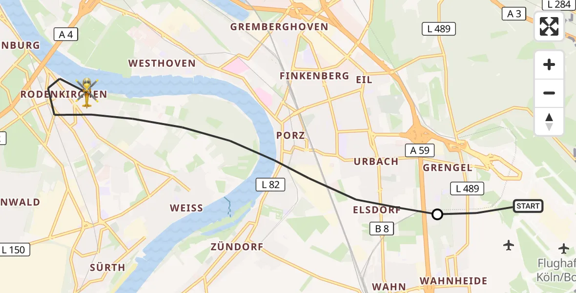 Flugroute Rettungshubschrauber Köln Bonn Flughafen - Köln, 23 Mai 2026, 08:29
