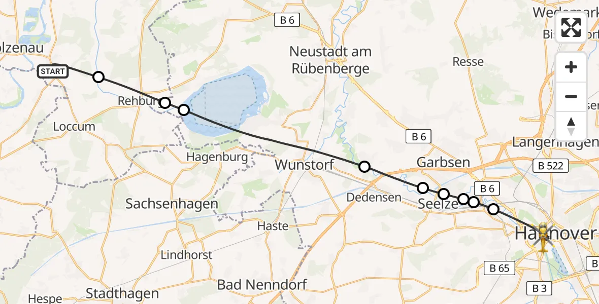 Flugroute Rettungshubschrauber Leese - Hannover, 23 Mai 2026, 08:35