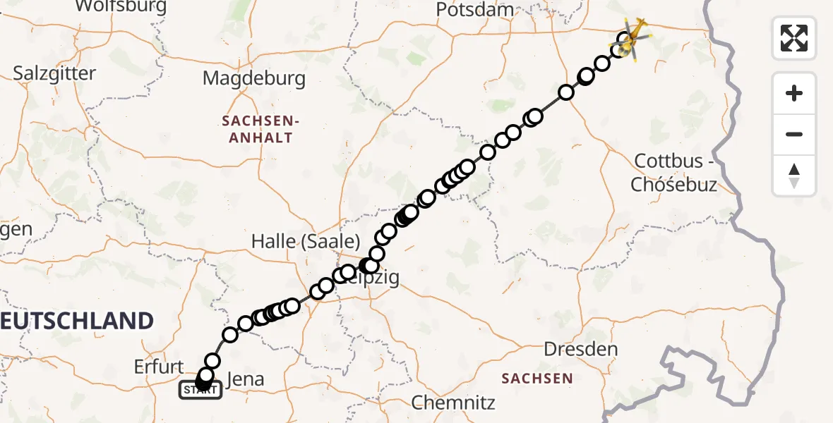 Flugroute Rettungshubschrauber Bad Berka - Bad Saarow, 23 Mai 2026, 08:38