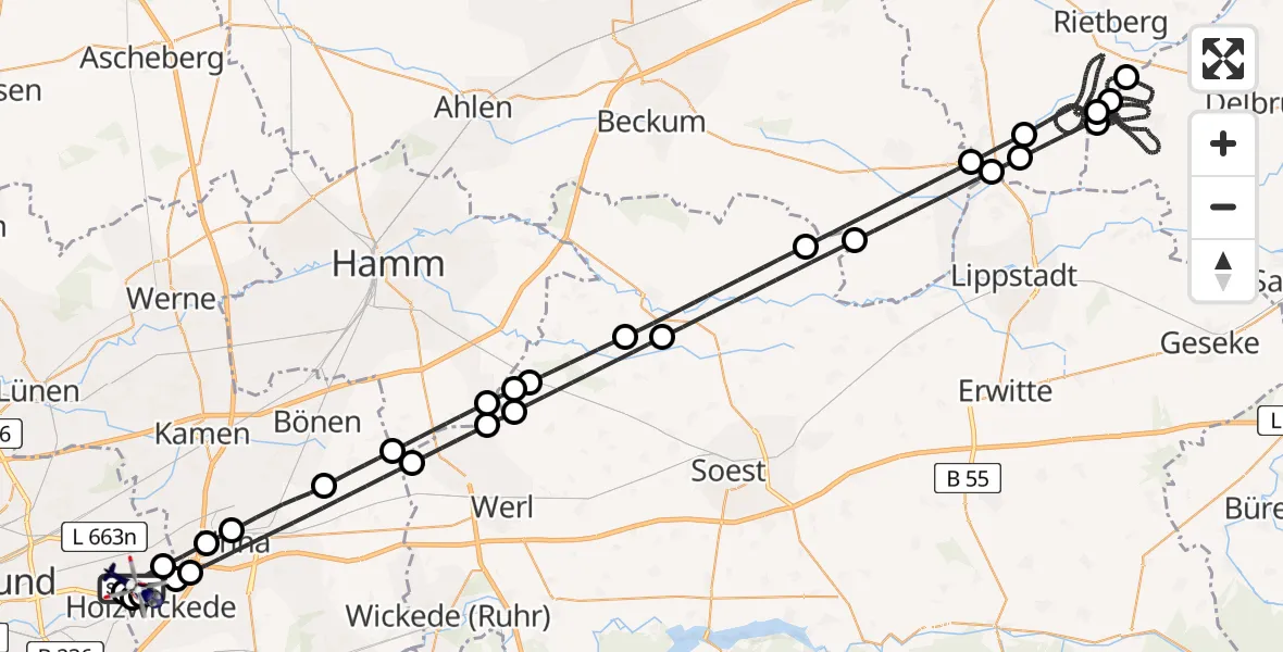 Flugroute Polizeihubschrauber Dortmund Flughafen - Dortmund Flughafen, 23 Mai 2026, 08:38