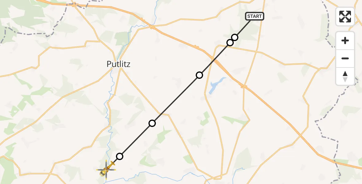 Flugroute Rettungshubschrauber Meyenburg - Groß Pankow (Prignitz), 23 Mai 2026, 08:49