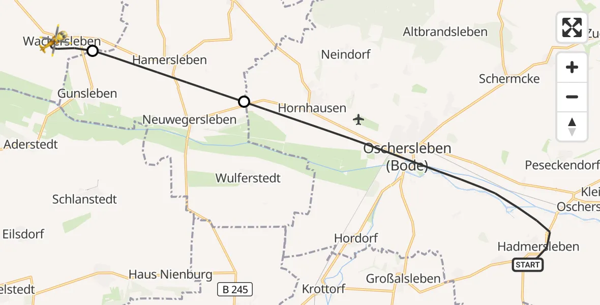 Flugroute Rettungshubschrauber Oschersleben (Bode) - Hötensleben, 23 Mai 2026, 08:50
