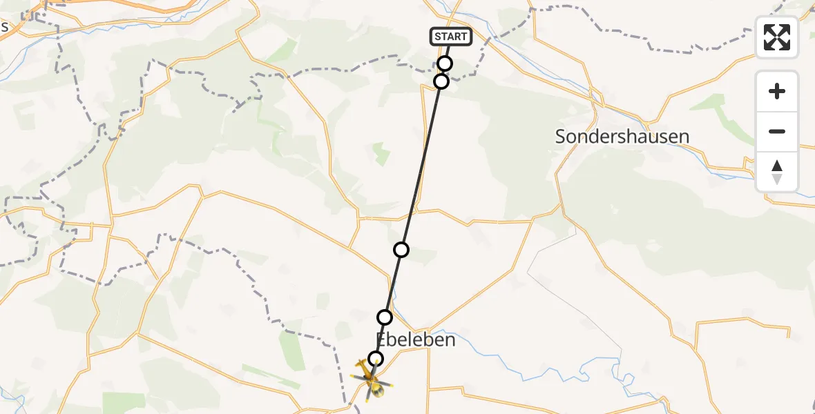 Flugroute Rettungshubschrauber Kleinfurra - Ebeleben, 23 Mai 2026, 08:52