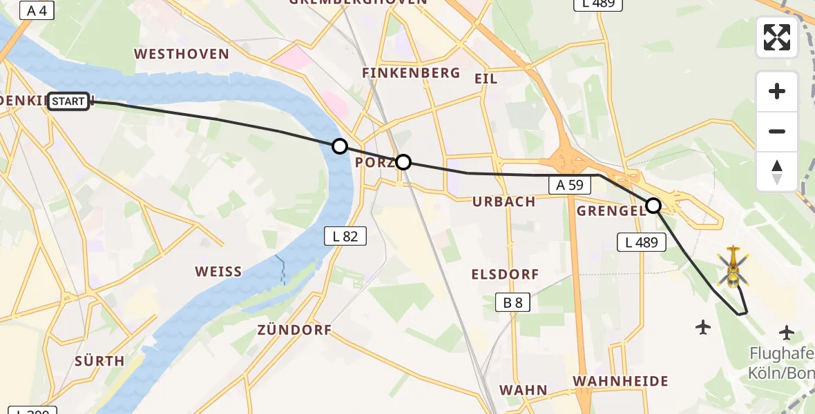 Flugroute Rettungshubschrauber Köln - Köln Bonn Flughafen, 23 Mai 2026, 08:54