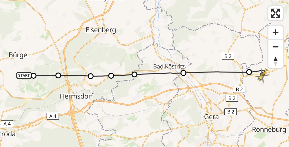 Flugroute Rettungshubschrauber Bürgel - Brahmenau, 23 Mai 2026, 09:00