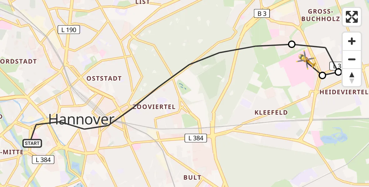 Flugroute Rettungshubschrauber Hannover - Hannover Luftrettung Hubschrauberlandeplatz (Christoph 4), 23 Mai 2026, 09:03