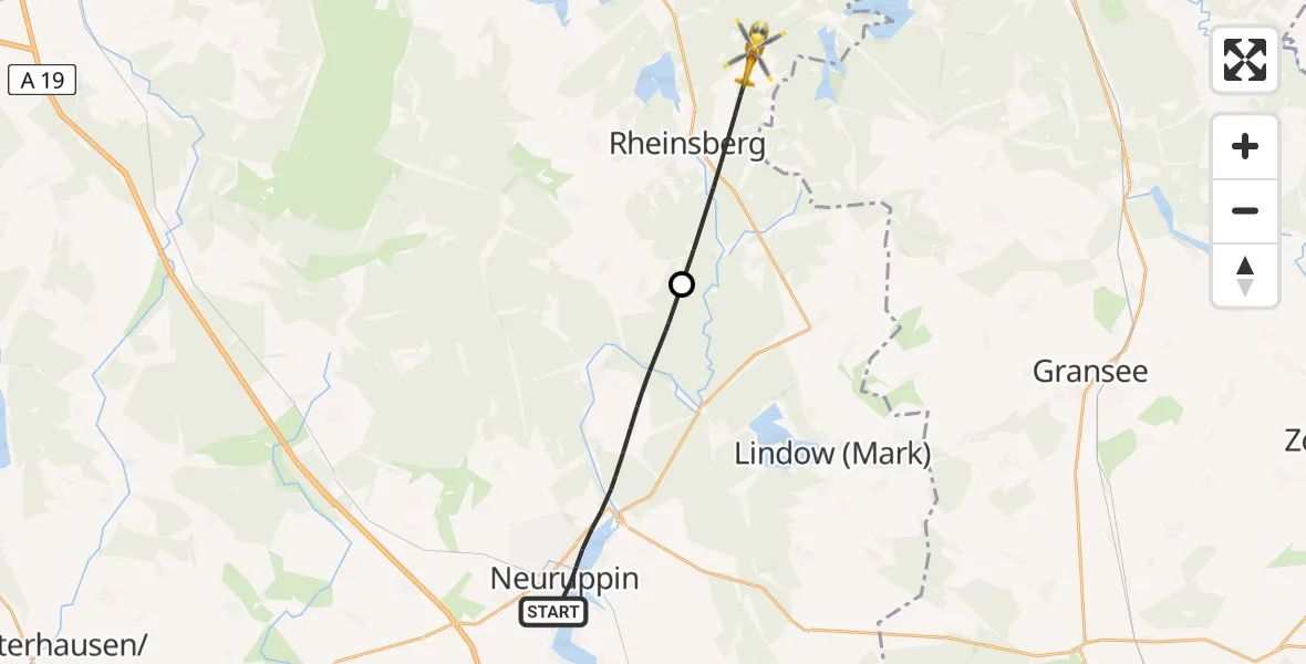 Flugroute Rettungshubschrauber Neuruppin - Rheinsberg, 23 Mai 2026, 09:04