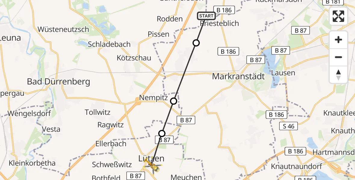 Flugroute Rettungshubschrauber Schkeuditz - Lützen, 23 Mai 2026, 09:28