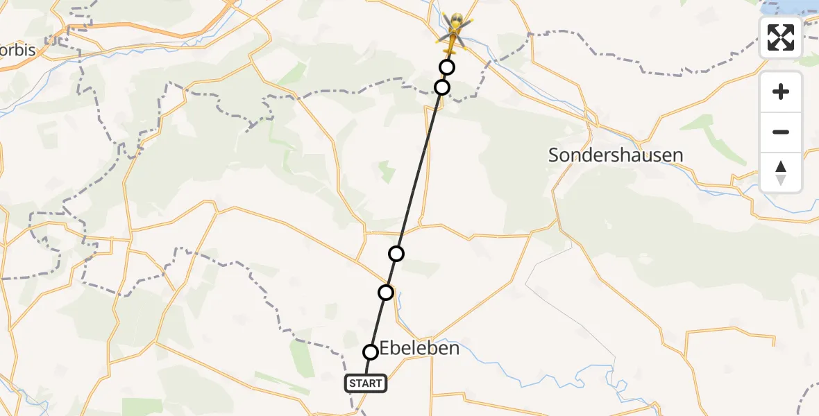 Flugroute Rettungshubschrauber Ebeleben - Kleinfurra, 23 Mai 2026, 09:48