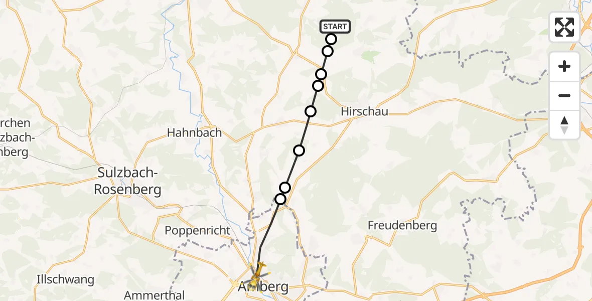 Flugroute Rettungshubschrauber Hirschau - Amberg, 23 Mai 2026, 09:51