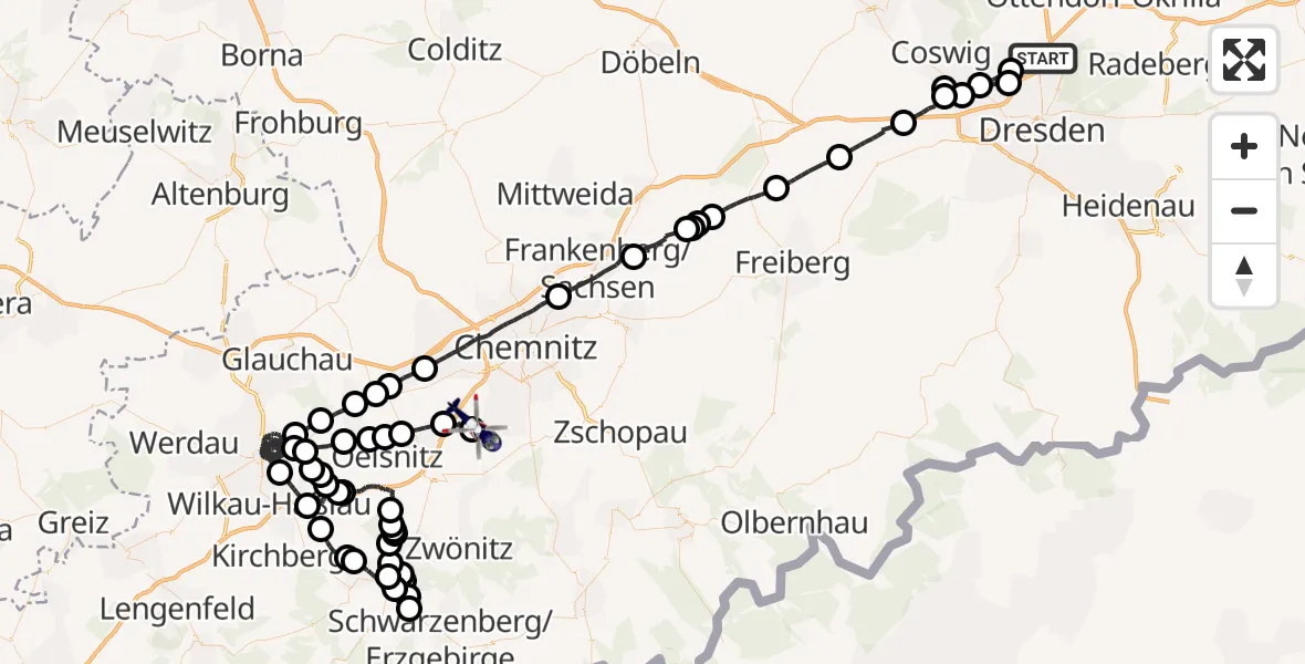 Flugroute Polizeihubschrauber Dresden - Jahnsdorf/Erzgeb., 23 Mai 2026, 09:52