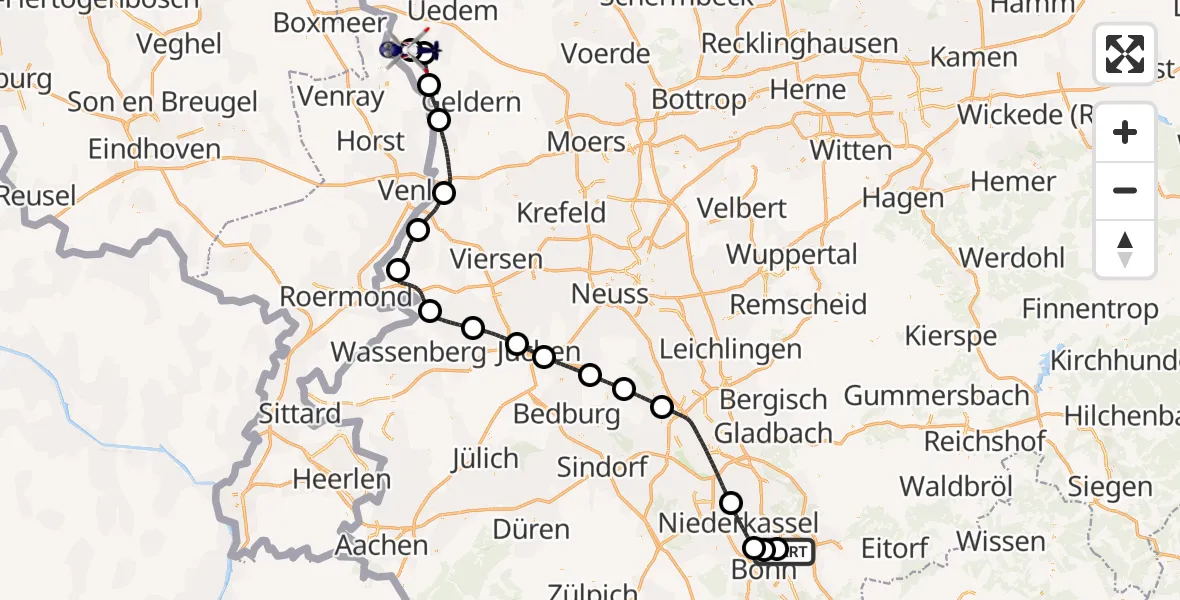 Flugroute Polizeihubschrauber Sankt Augustin - Weeze Flughafen, 23 Mai 2026, 09:56