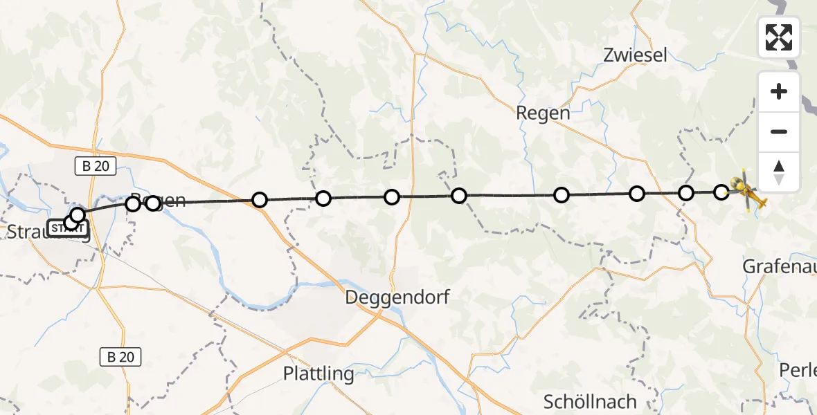 Flugroute Rettungshubschrauber Sankt Elisabeth Hospital Straubing - Spiegelau, 23 Mai 2026, 10:01