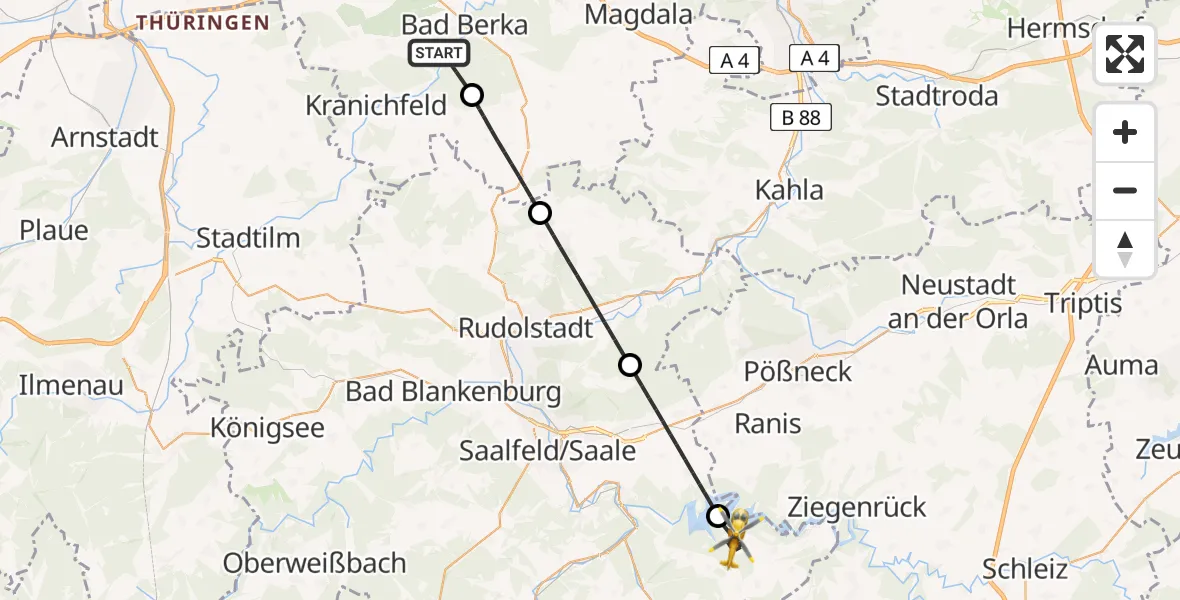 Flugroute Ambulanzhubschrauber Bad Berka - Drognitz, 23 Mai 2026, 10:10