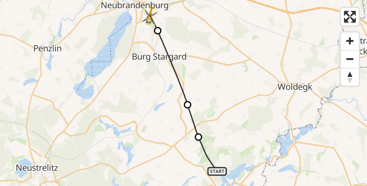 Flugroute Rettungshubschrauber Feldberger Seenlandschaft - Neubrandenburg, 23 Mai 2026, 10:12