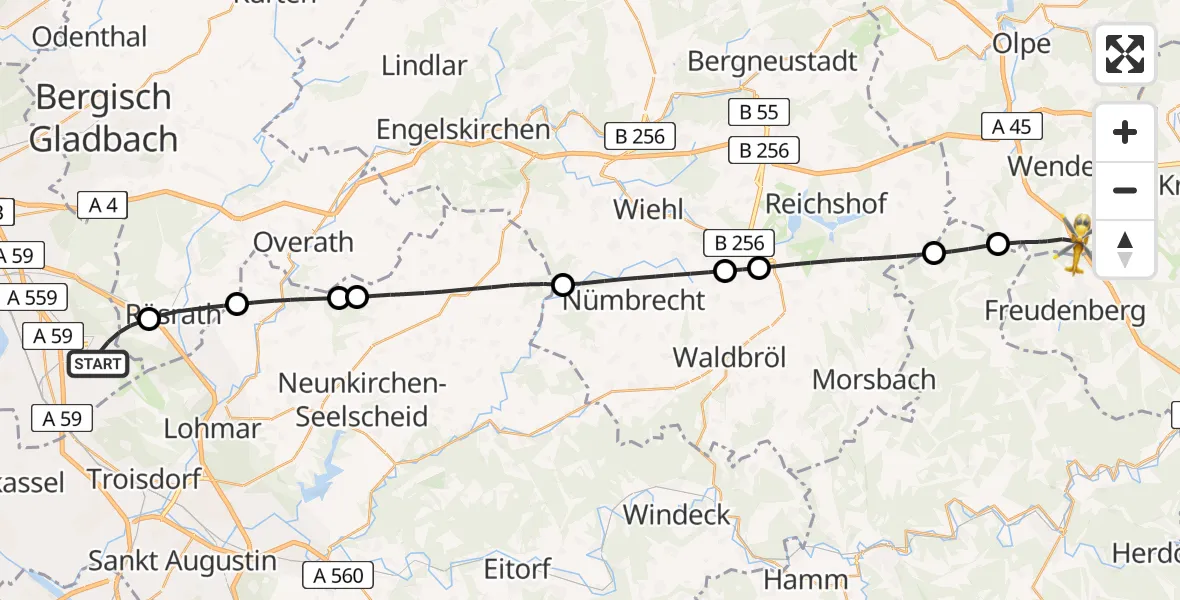 Flugroute Rettungshubschrauber Köln Bonn Flughafen - Wenden, 23 Mai 2026, 10:26