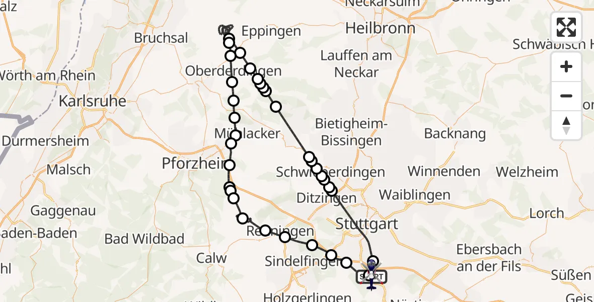 Flugroute Polizeihubschrauber Flughafen Stuttgart - Flughafen Stuttgart, 23 Mai 2026, 10:32