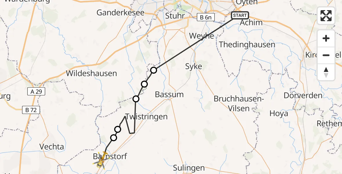 Flugroute Rettungshubschrauber Achim - Barnstorf, 23 Mai 2026, 10:38