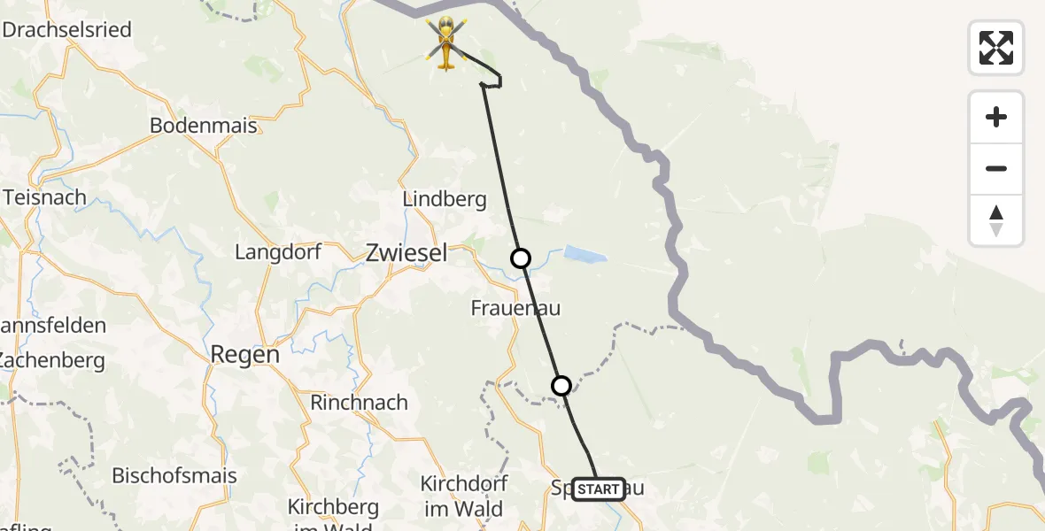 Flugroute Rettungshubschrauber Spiegelau - Lindberg, 23 Mai 2026, 10:50