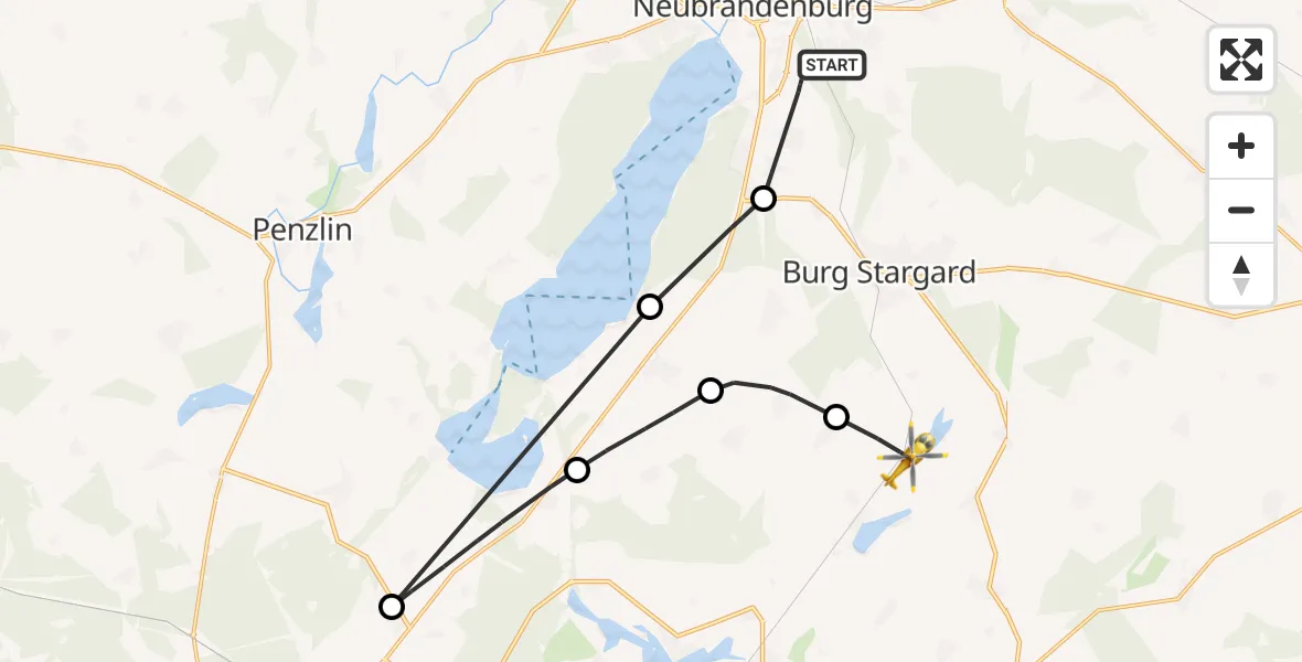 Flugroute Rettungshubschrauber Neubrandenburg - Burg Stargard, 23 Mai 2026, 10:50