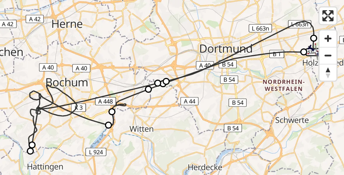 Flugroute Polizeihubschrauber Dortmund Flughafen - Dortmund Flughafen, 23 Mai 2026, 11:01