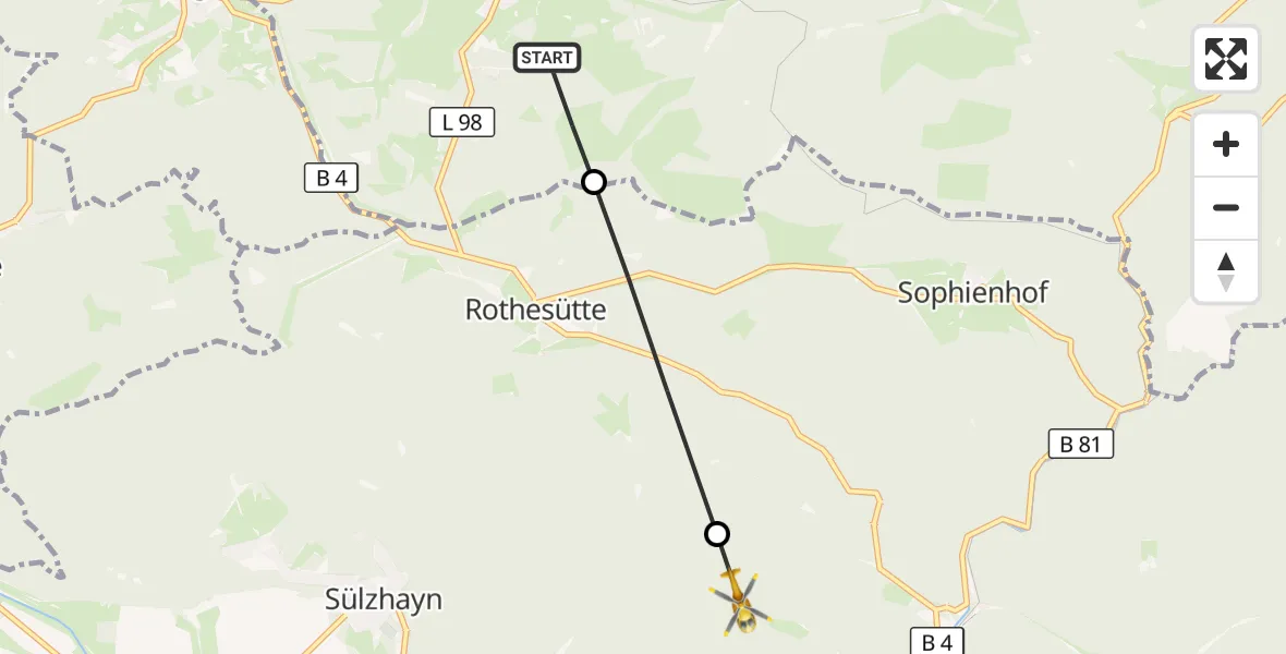 Flugroute Rettungshubschrauber Oberharz am Brocken - Harztor, 23 Mai 2026, 11:05