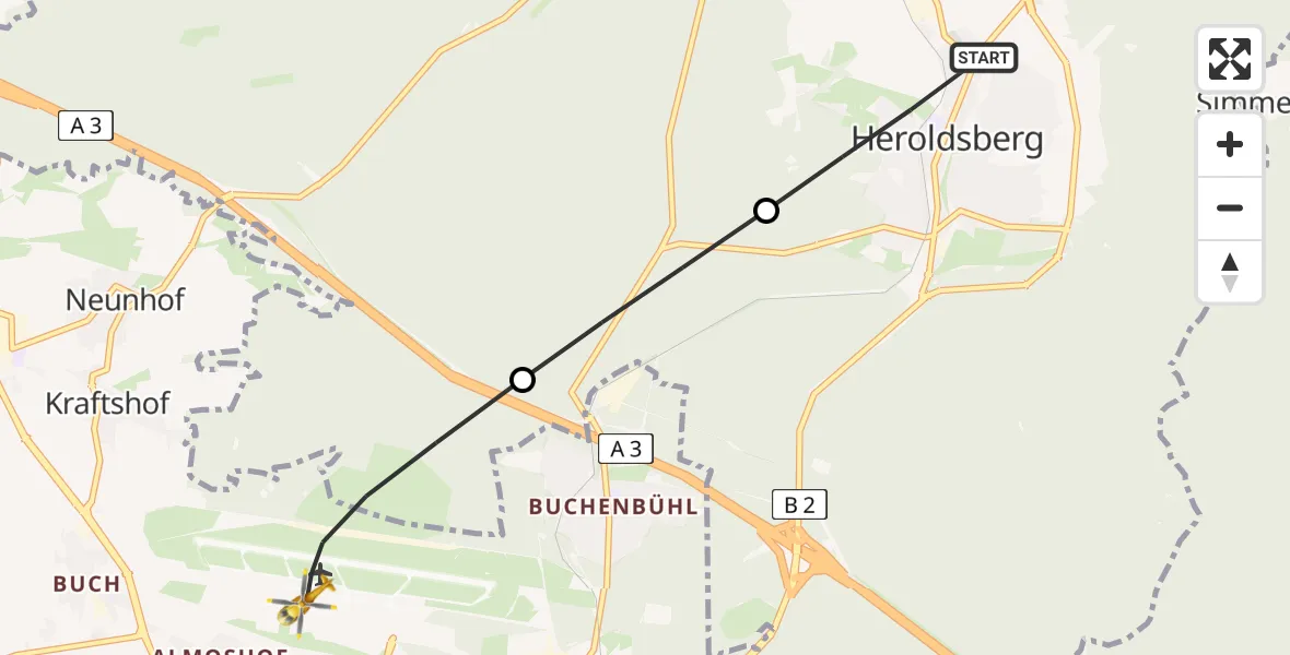 Flugroute Ambulanzhubschrauber Heroldsberg - Flughafen Nuremberg, 23 Mai 2026, 11:14