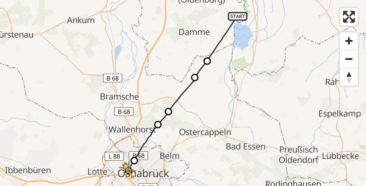 Flugroute Rettungshubschrauber Damme - Osnabrück Hospital, 23 Mai 2026, 11:15