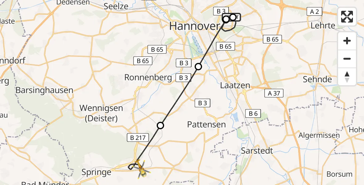 Flugroute Rettungshubschrauber Hannover Luftrettung Hubschrauberlandeplatz (Christoph 4) - Springe, 23 Mai 2026, 11:42