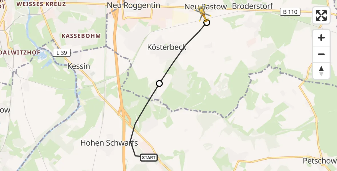 Flugroute Ambulanzhubschrauber Dummerstorf - Broderstorf, 23 Mai 2026, 11:46
