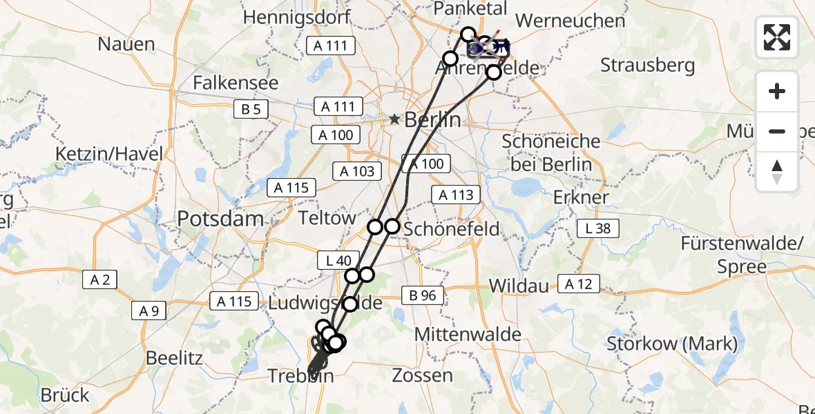 Flugroute Polizeihubschrauber Ahrensfelde Hubschrauberlandeplatz - Ahrensfelde Hubschrauberlandeplatz, 23 Mai 2026, 11:47