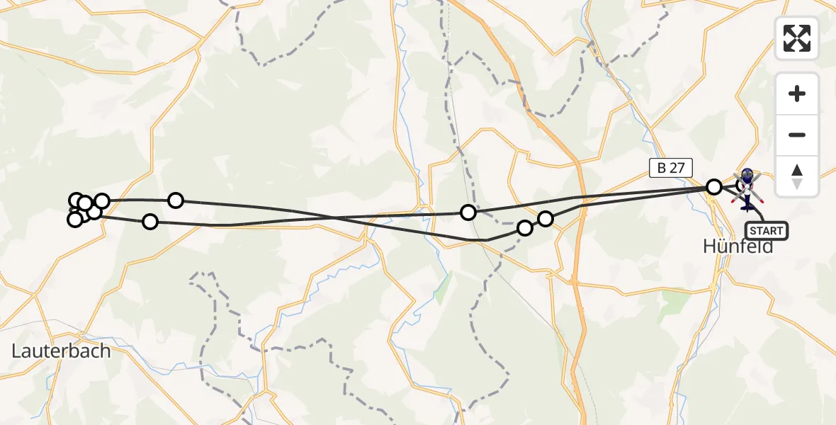 Flugroute Polizeihubschrauber Hünfeld - Hünfeld, 23 Mai 2026, 11:51