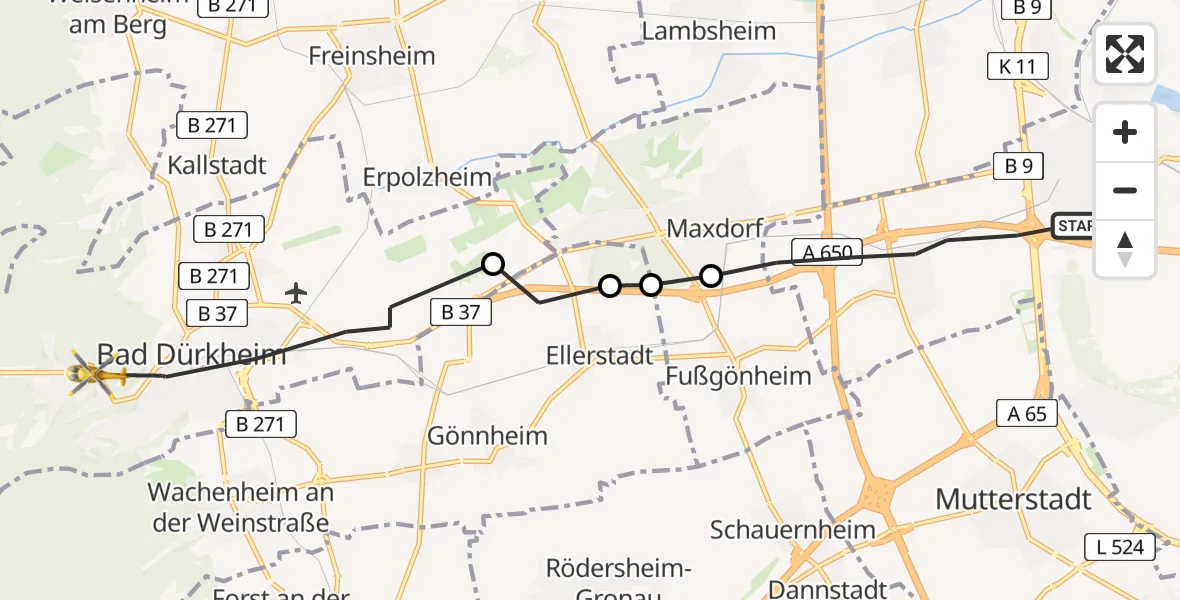 Flugroute Rettungshubschrauber Ludwigshafen am Rhein - Bad Dürkheim, 23 Mai 2026, 11:52