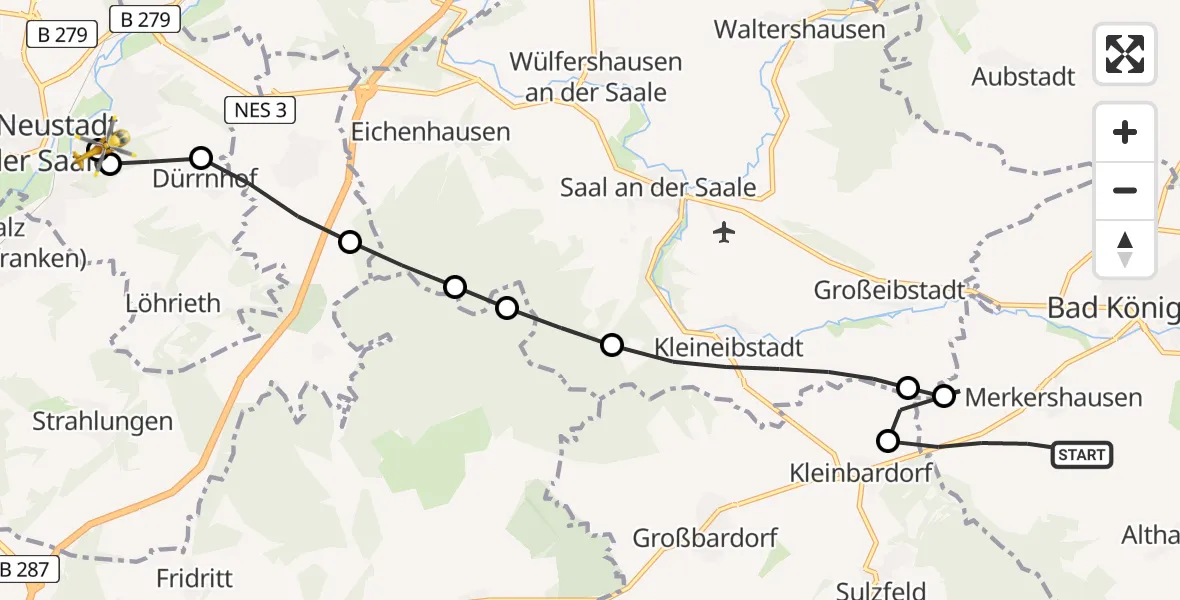 Flugroute Rettungshubschrauber Bad Königshofen i.Grabfeld - Bad Neustadt an der Saale Hospital, 23 Mai 2026, 12:03