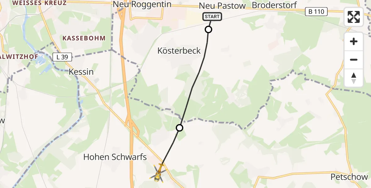 Flugroute Ambulanzhubschrauber Broderstorf - Dummerstorf, 23 Mai 2026, 12:06