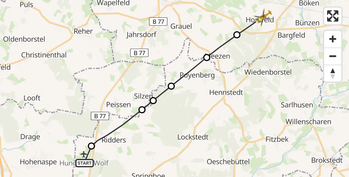 Flugroute Rettungshubschrauber Itzehoe Hungriger Wolf Flugplatz - Aukrug, 23 Mai 2026, 12:12