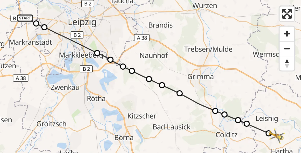Flugroute Rettungshubschrauber Schkeuditz - Hartha, 23 Mai 2026, 12:12