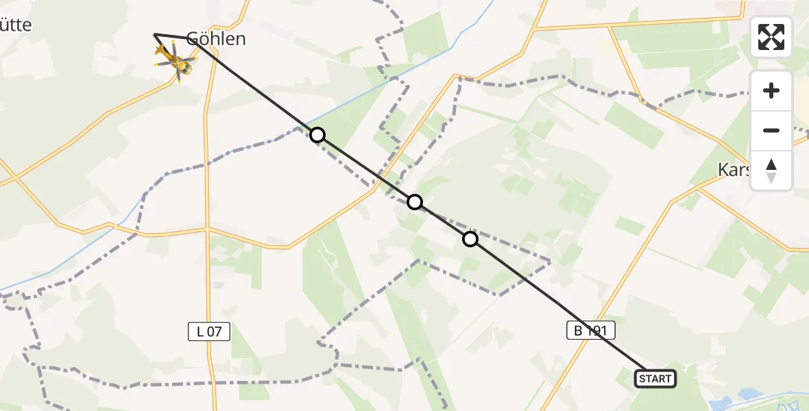 Flugroute Rettungshubschrauber Eldena - Göhlen, 23 Mai 2026, 12:16