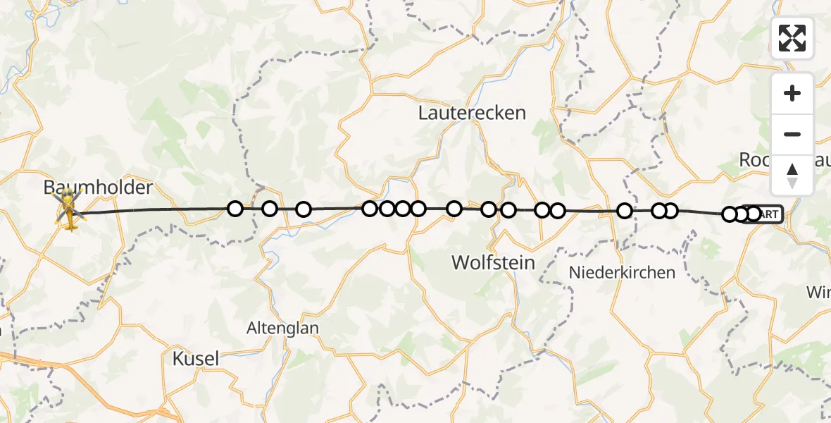 Flugroute Rettungshubschrauber Imsweiler UL - Baumholder, 23 Mai 2026, 12:25