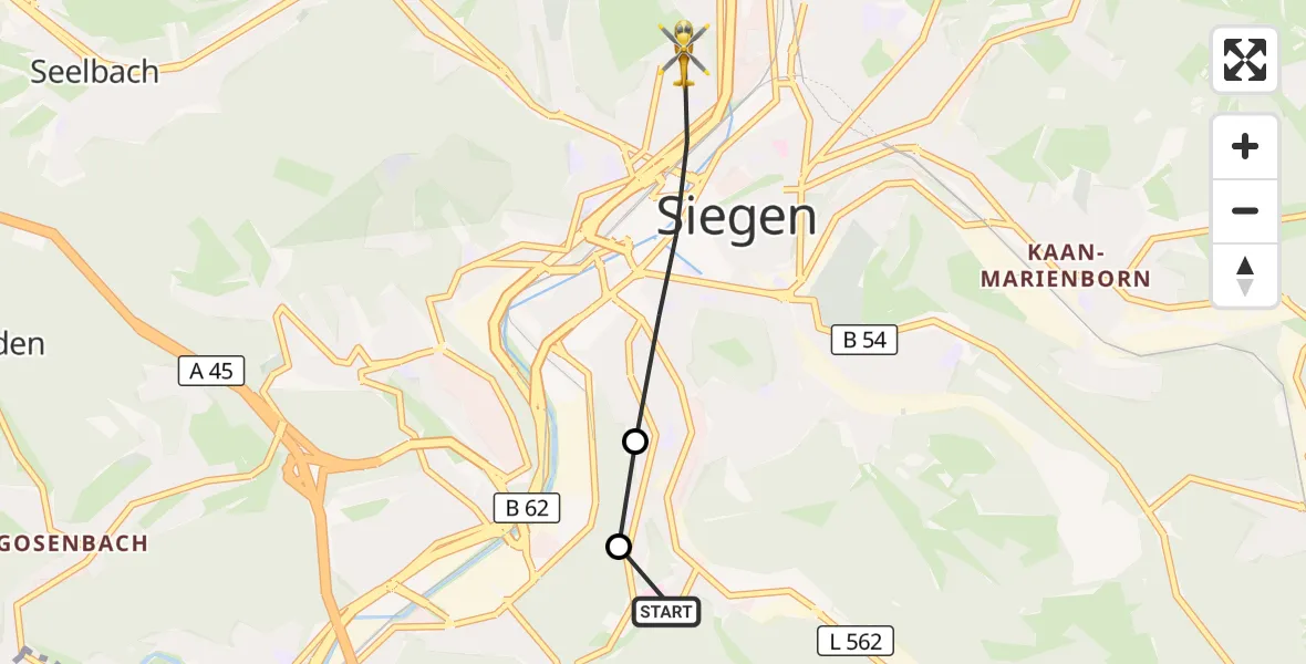 Flugroute Rettungshubschrauber Evangelisches Jung-Stilling Hospital - Siegen, 23 Mai 2026, 12:30