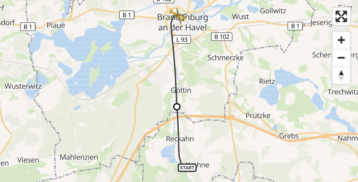Flugroute Rettungshubschrauber Kloster Lehnin - Brandenburg an der Havel, 23 Mai 2026, 12:33