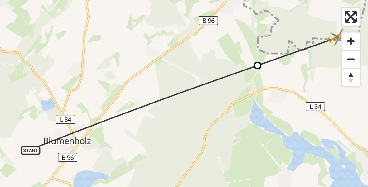 Flugroute Rettungshubschrauber Blumenholz - Groß Nemerow, 23 Mai 2026, 12:43