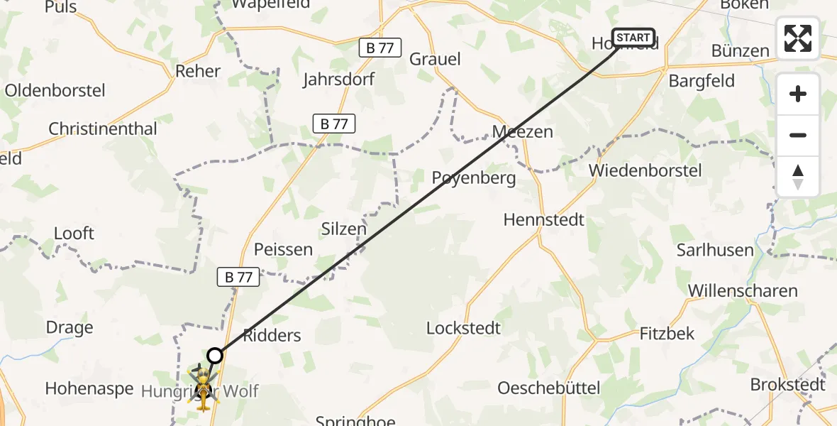 Flugroute Rettungshubschrauber Aukrug - Itzehoe Hungriger Wolf Flugplatz, 23 Mai 2026, 12:44