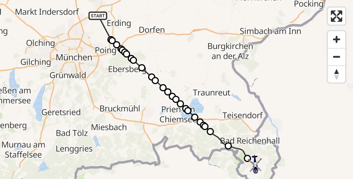 Flugroute Polizeihubschrauber München Flughafen - Ramsau b.Berchtesgaden, 23 Mai 2026, 12:45