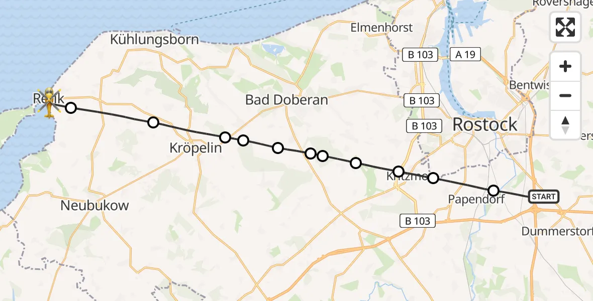 Flugroute Ambulanzhubschrauber Dummerstorf - Rerik, 23 Mai 2026, 12:52