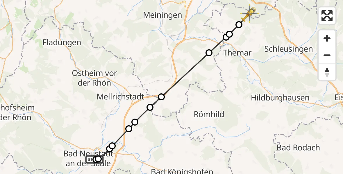 Flugroute Rettungshubschrauber Bad Neustadt an der Saale Hospital - Oberstadt, 23 Mai 2026, 12:52