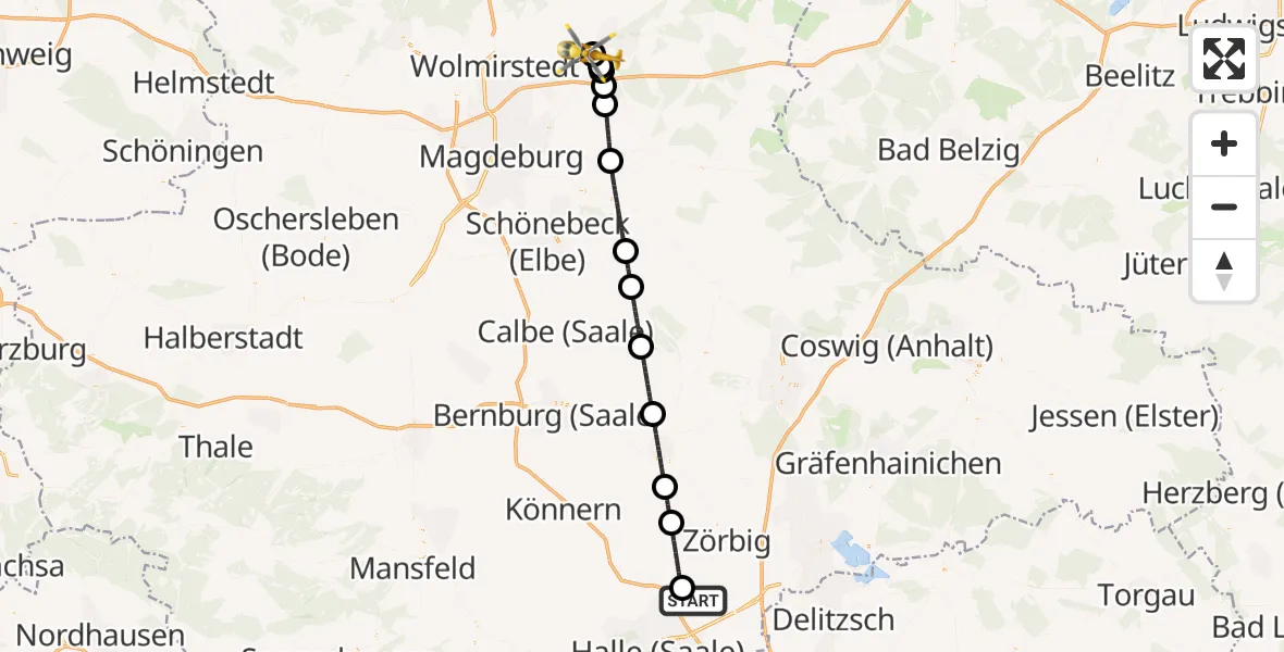 Flugroute Rettungshubschrauber Landsberg - Jerichower Land District Hospital, 23 Mai 2026, 12:53